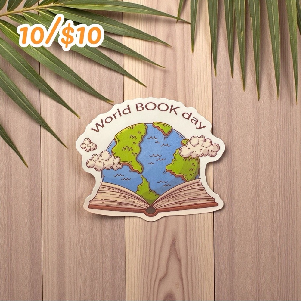 World Book Day Globe Sticker – Reading Earth Illustration – Approx. 2 1/4”